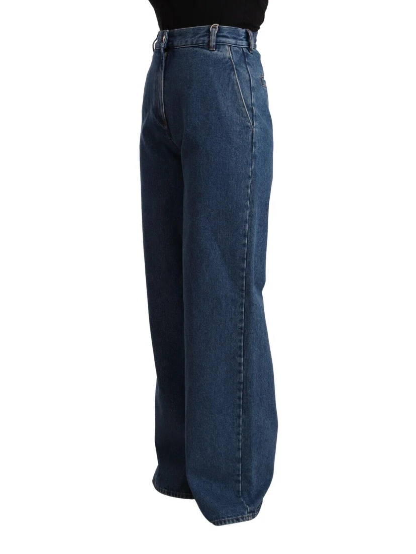 Blue Cotton High Waist Wide Leg Boot Cut Denim Jeans
