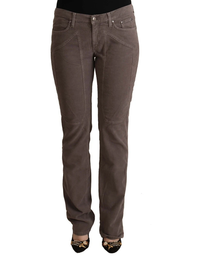 Brown Cotton Low Waist Iconic Patches Leg Denim Jeans