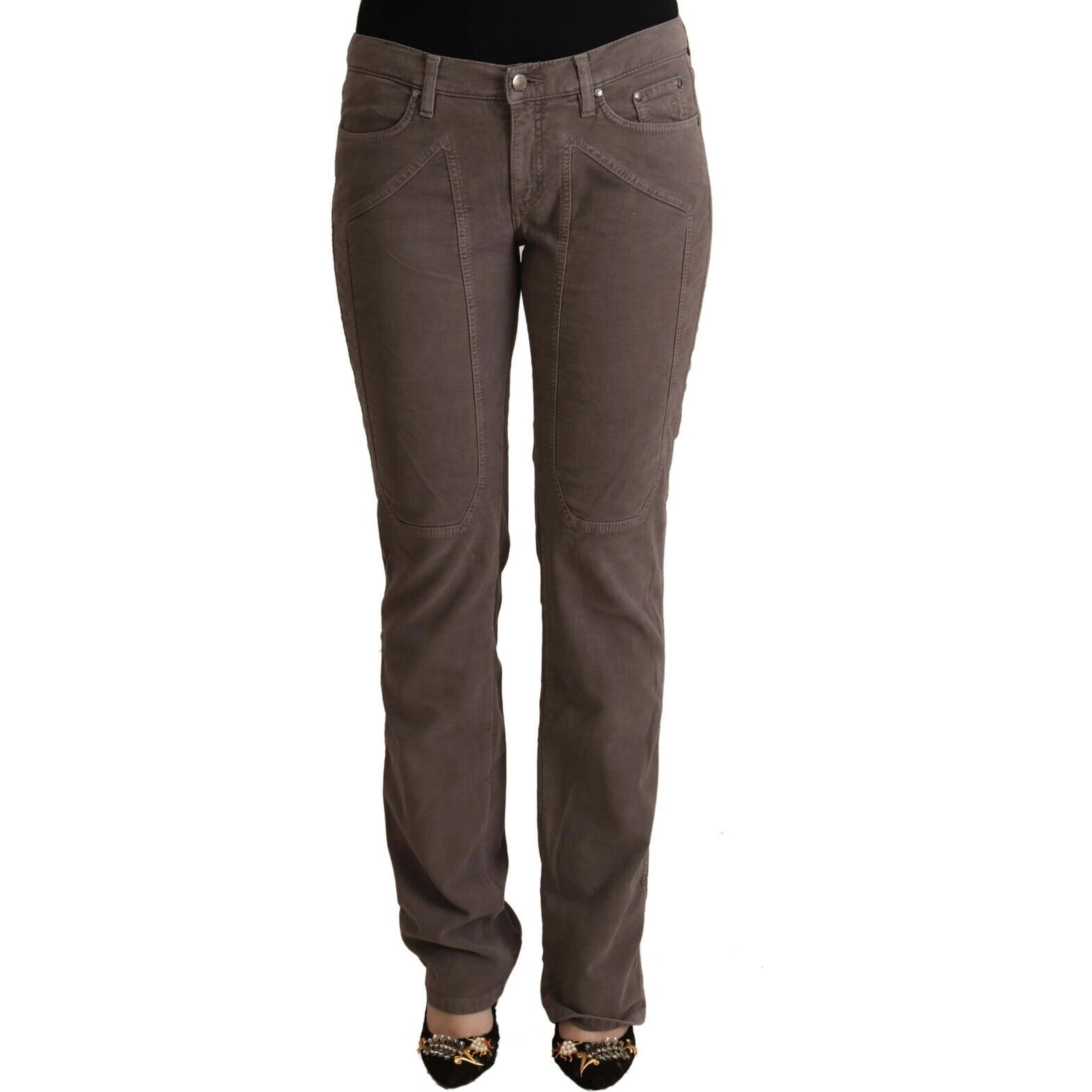 Brown Cotton Low Waist Iconic Patches Leg Denim Jeans