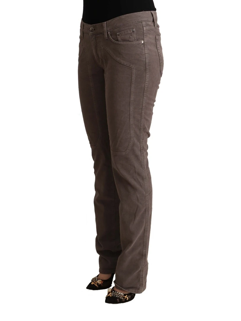 Brown Cotton Low Waist Iconic Patches Leg Denim Jeans