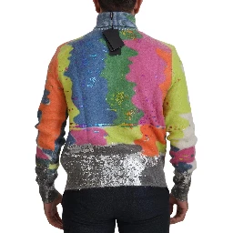 Multicolor Turtleneck Pullover Mohair Sweater