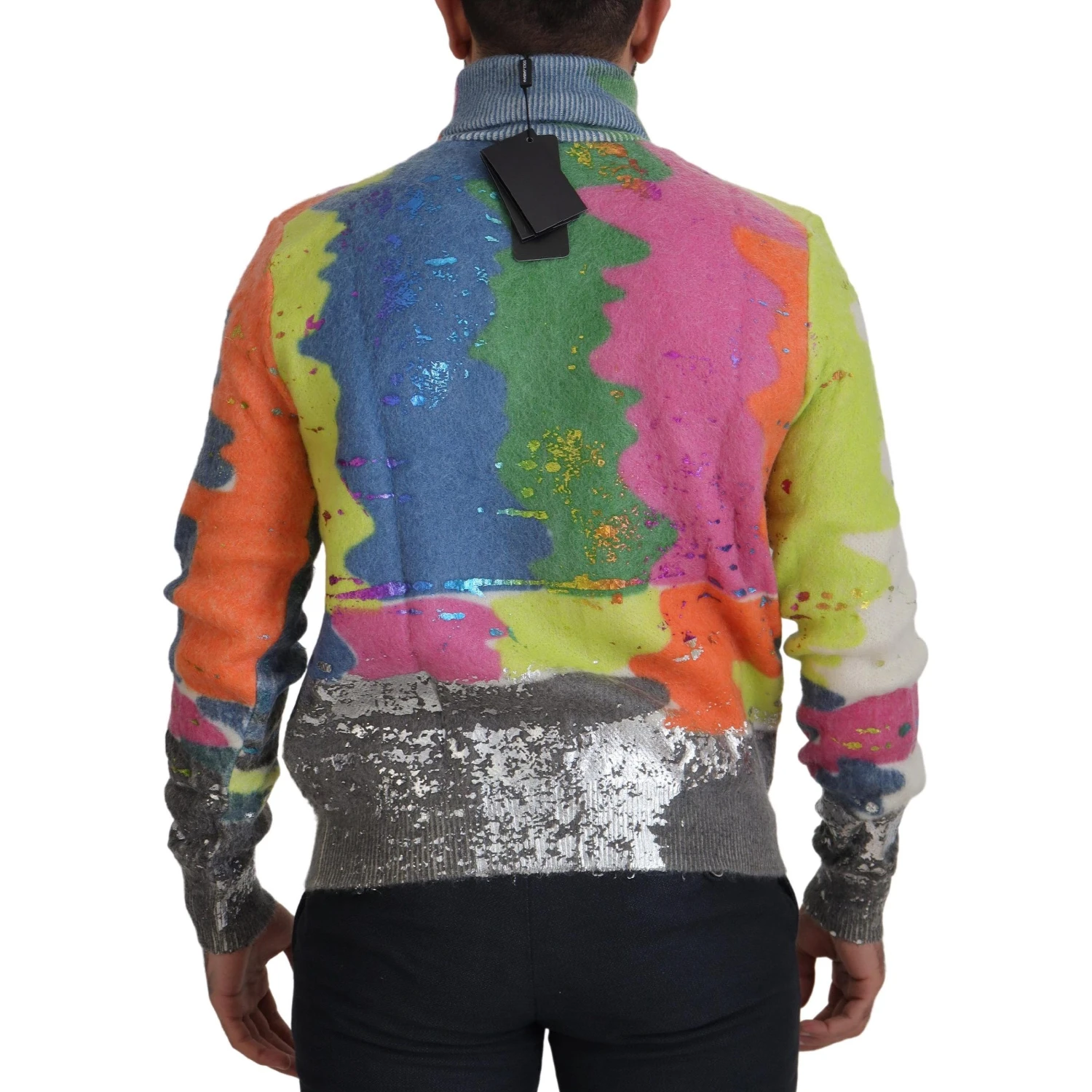 Multicolor Turtleneck Pullover Mohair Sweater