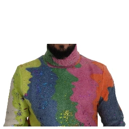 Multicolor Turtleneck Pullover Mohair Sweater