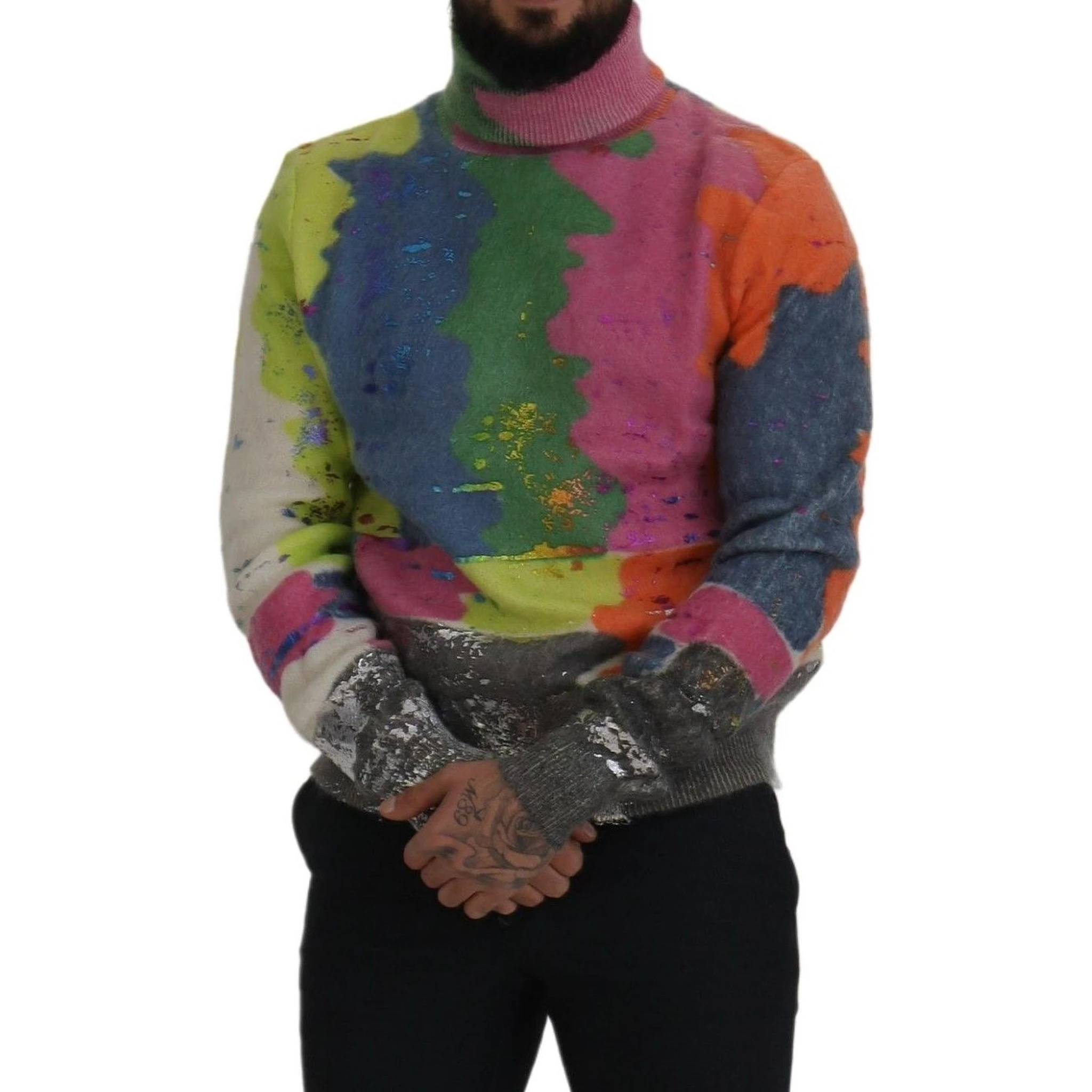 Multicolor Turtleneck Pullover Mohair Sweater