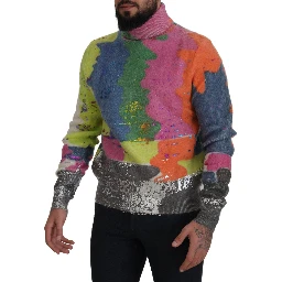 Multicolor Turtleneck Pullover Mohair Sweater