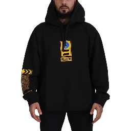Black Cotton Hooded DG Shield Pullover Sweater