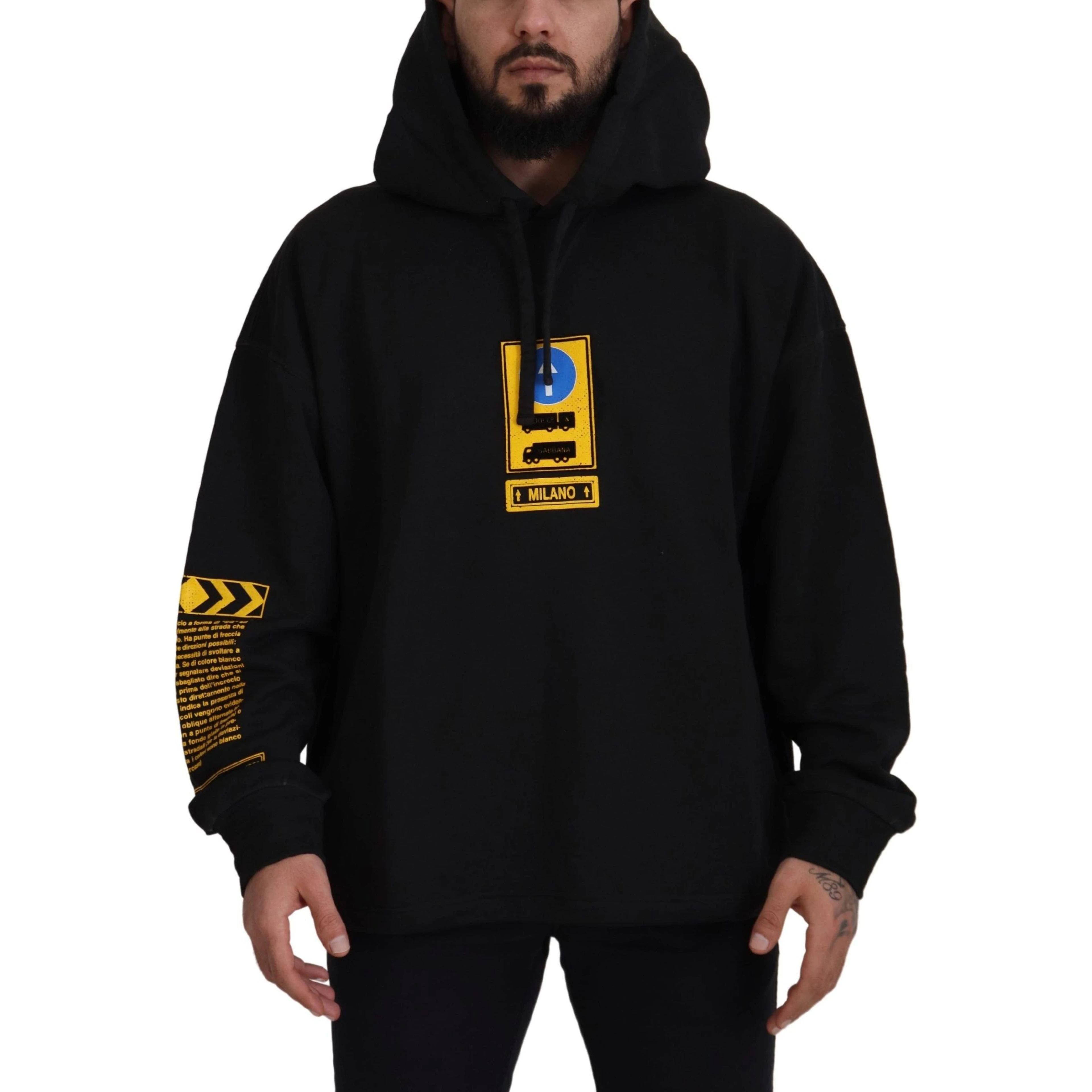 Black Cotton Hooded DG Shield Pullover Sweater