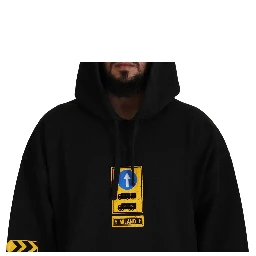 Black Cotton Hooded DG Shield Pullover Sweater