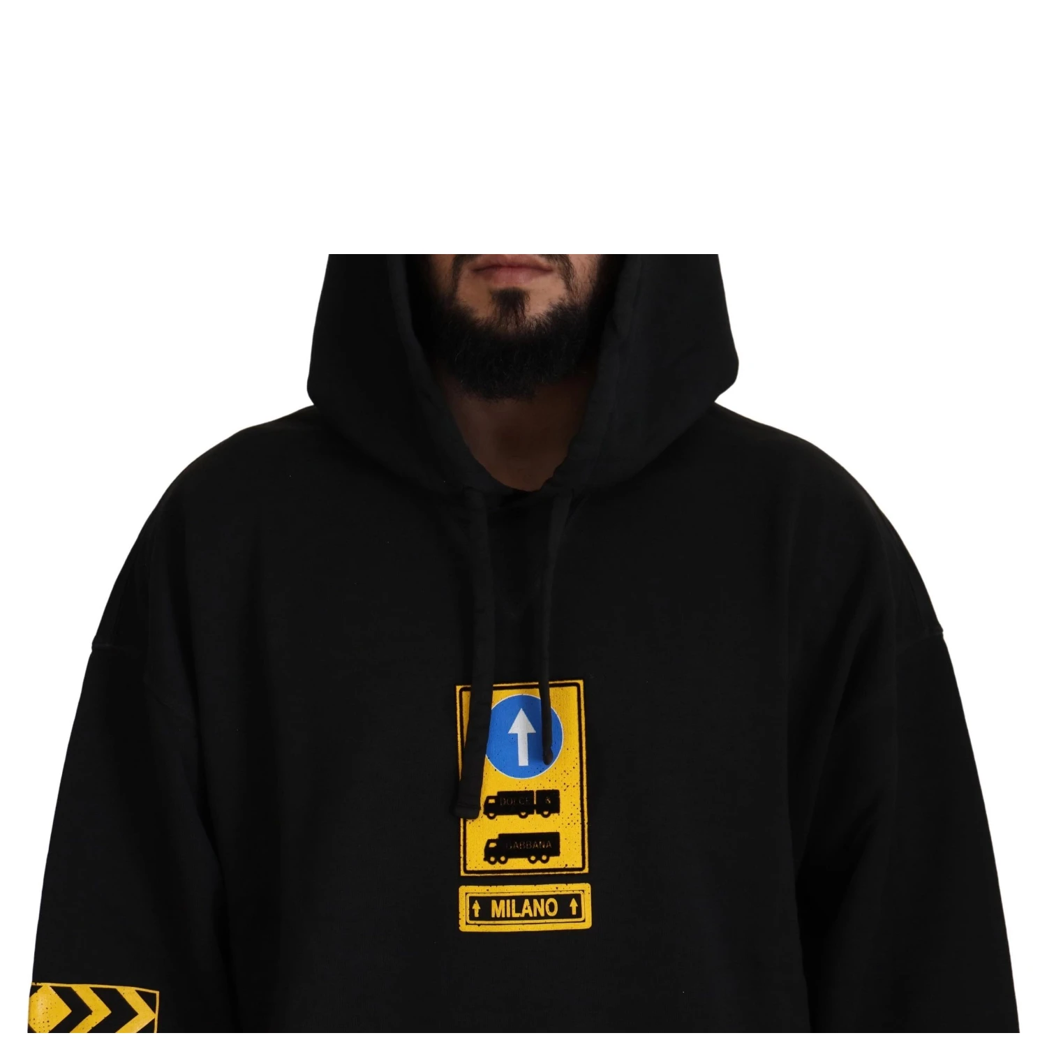 Black Cotton Hooded DG Shield Pullover Sweater
