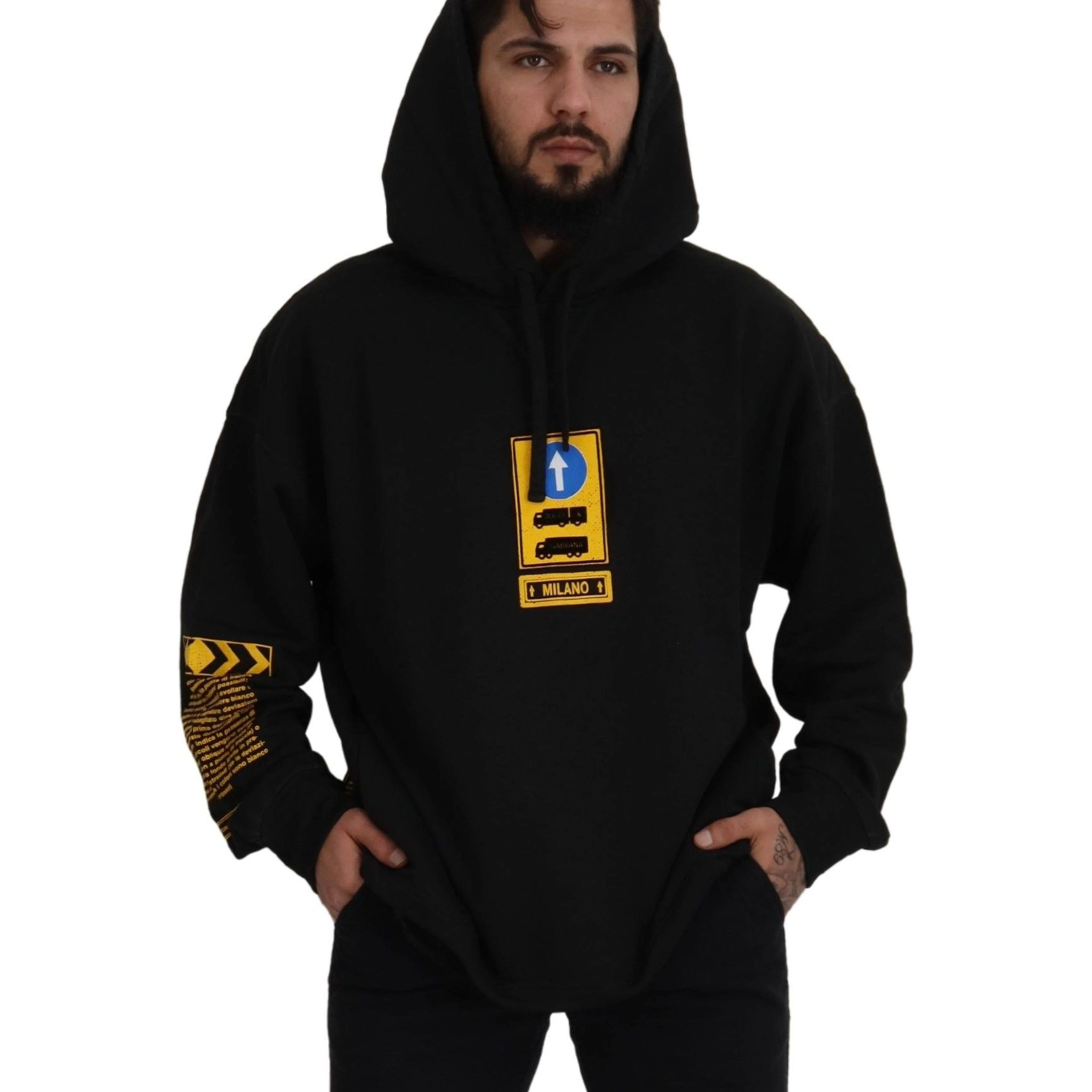 Black Cotton Hooded DG Shield Pullover Sweater