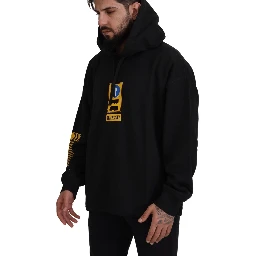 Black Cotton Hooded DG Shield Pullover Sweater