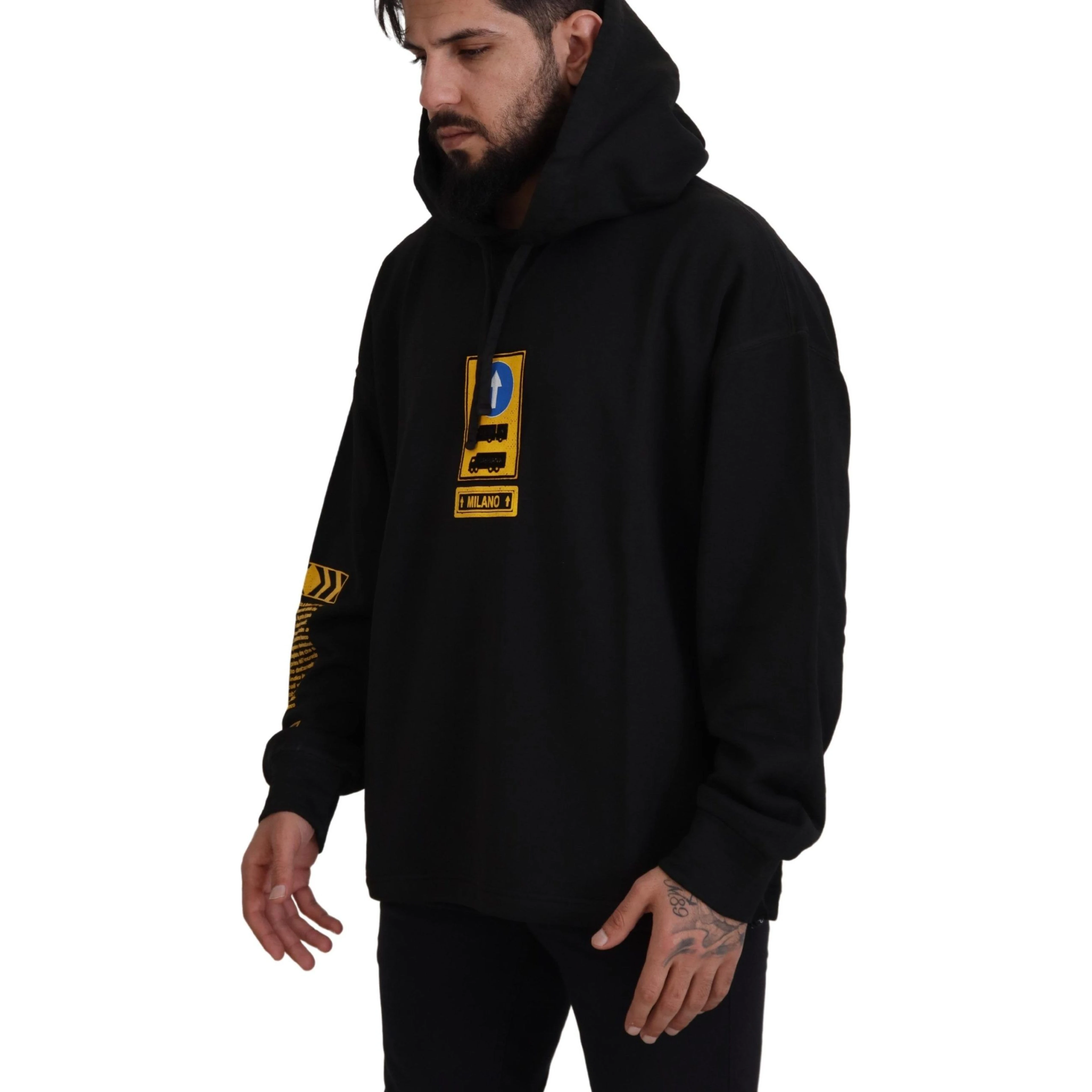 Black Cotton Hooded DG Shield Pullover Sweater
