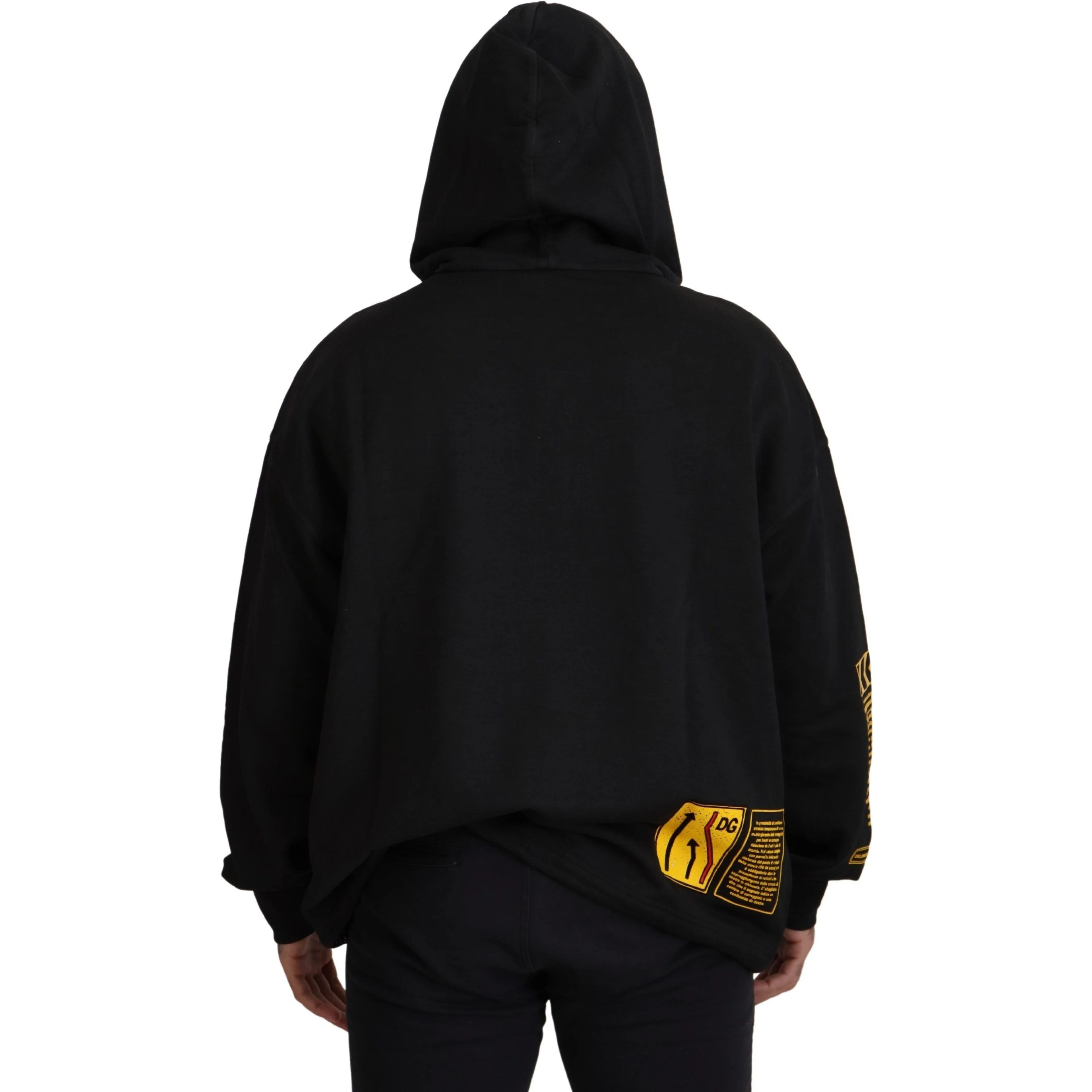 Black Cotton Hooded DG Shield Pullover Sweater