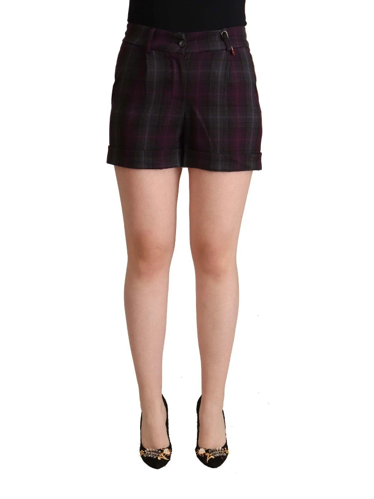 Multicolor Checkered Mid Waist Folded Hem Shorts