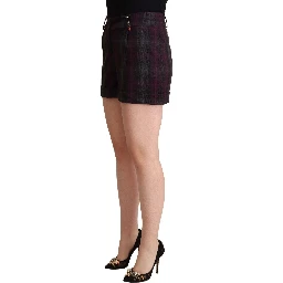 Multicolor Checkered Mid Waist Folded Hem Shorts