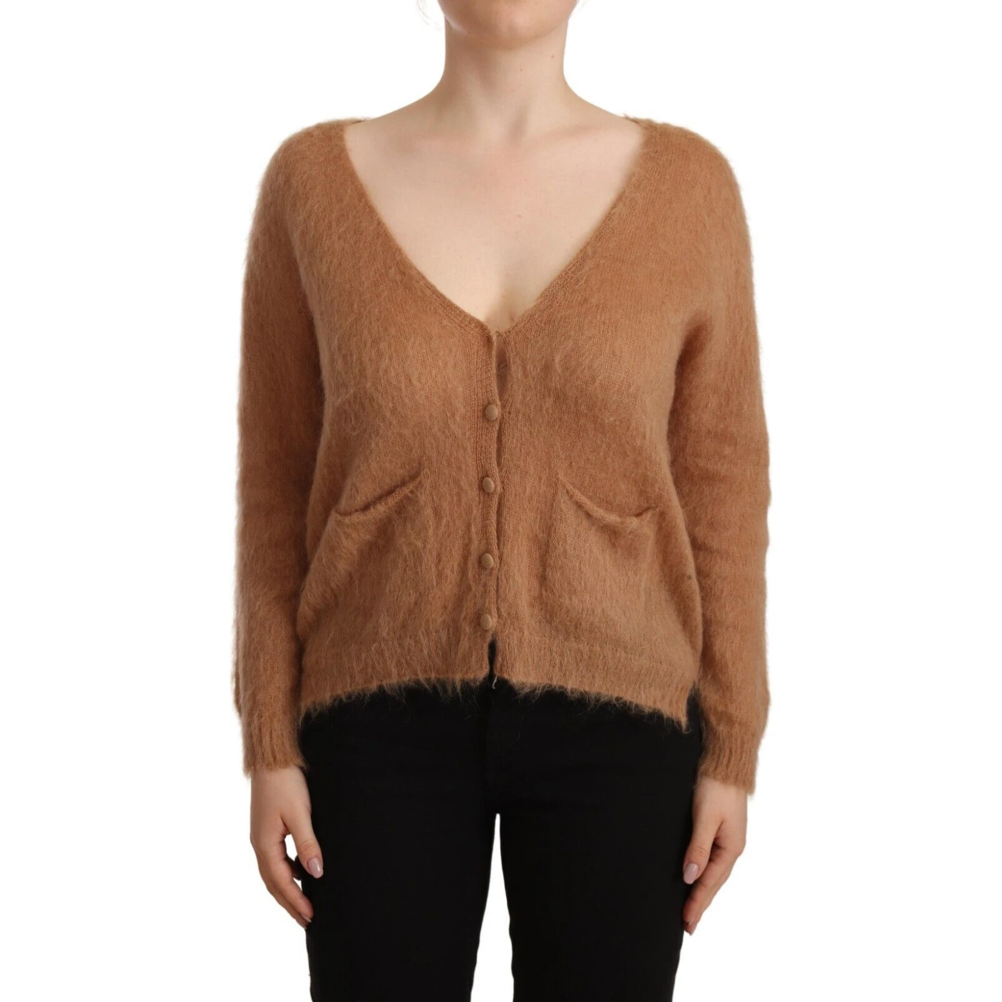 Brown Cardigan V-Neck Long Sleeve Sweater