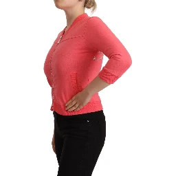 Pink 3/4 Sleeve Zip Embellished Sweater