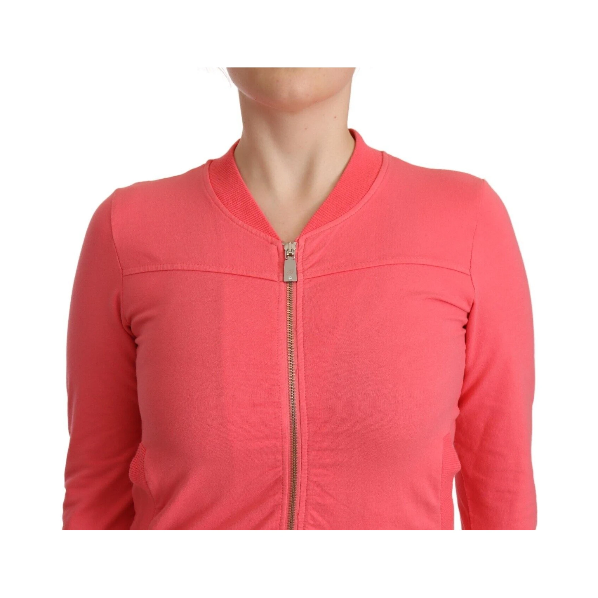 Pink 3/4 Sleeve Zip Embellished Sweater