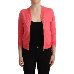 Pink 3/4 Sleeve Zip Embellished Sweater