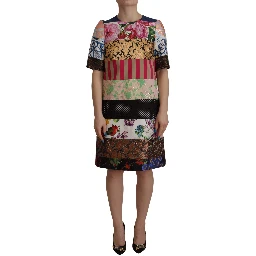 Multicolor Pachwork Floral Sheath Jaquard Mini Gown Dress