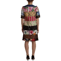 Multicolor Pachwork Floral Sheath Jaquard Mini Gown Dress