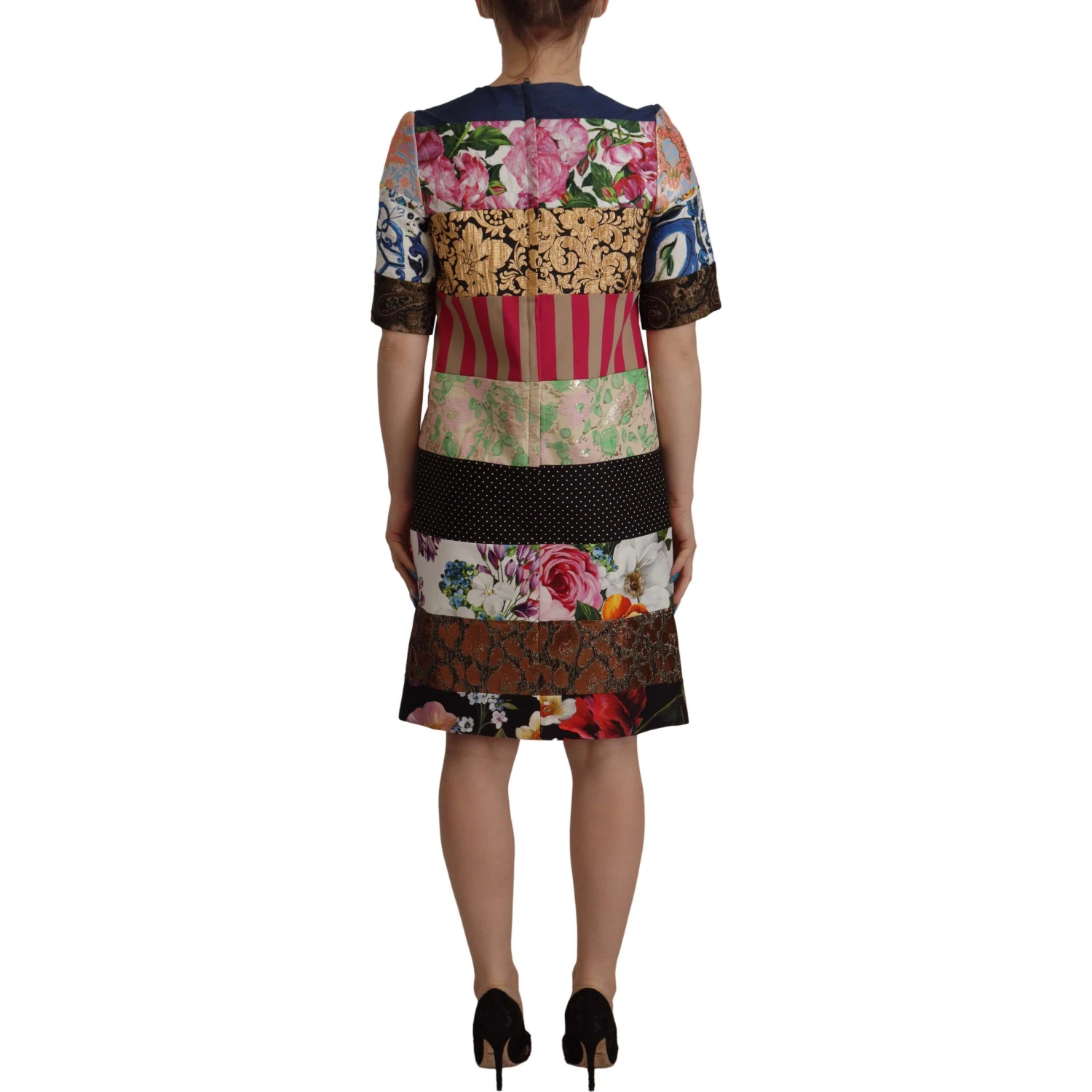 Multicolor Pachwork Floral Sheath Jaquard Mini Gown Dress