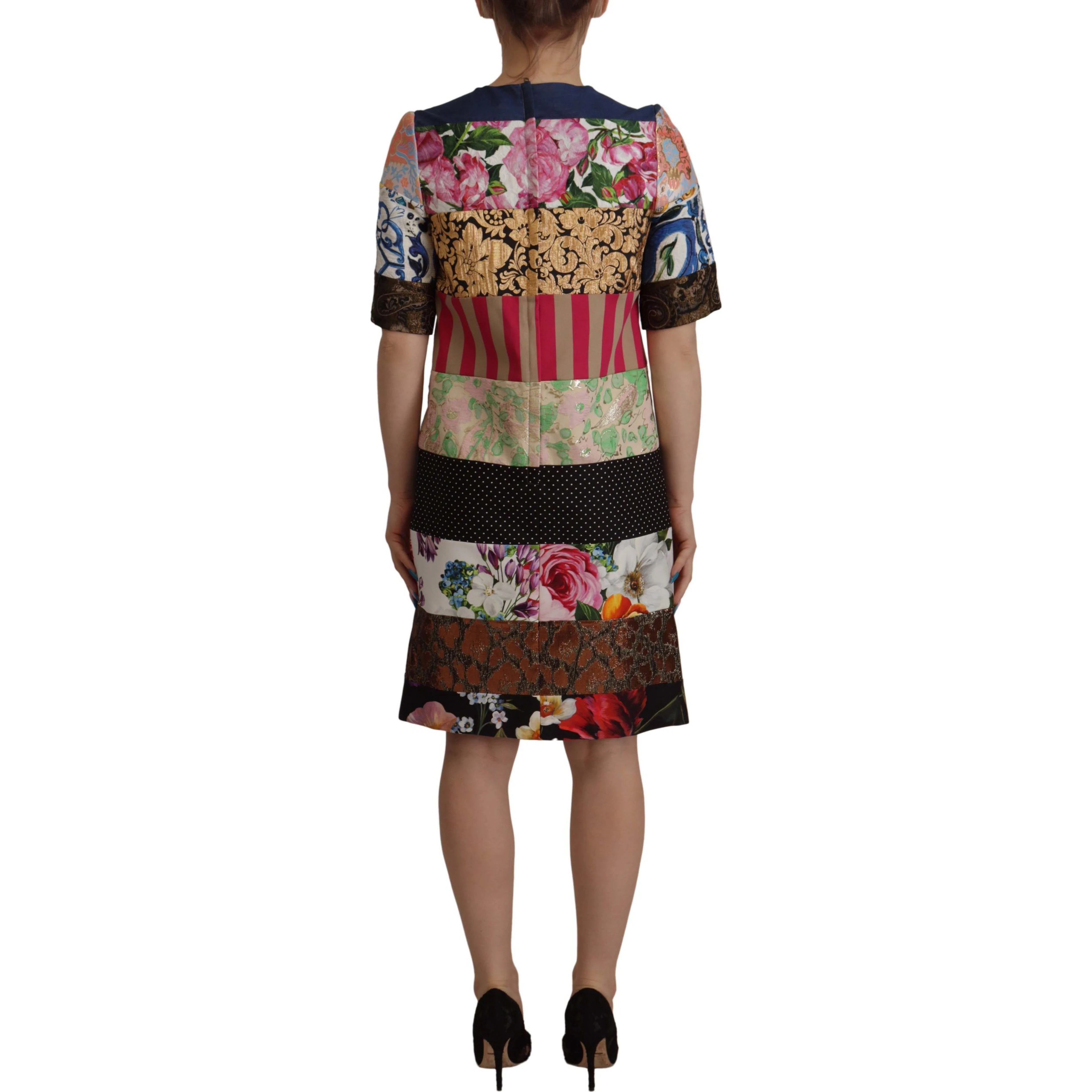 Multicolor Pachwork Floral Sheath Jaquard Mini Gown Dress