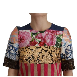 Multicolor Pachwork Floral Sheath Jaquard Mini Gown Dress