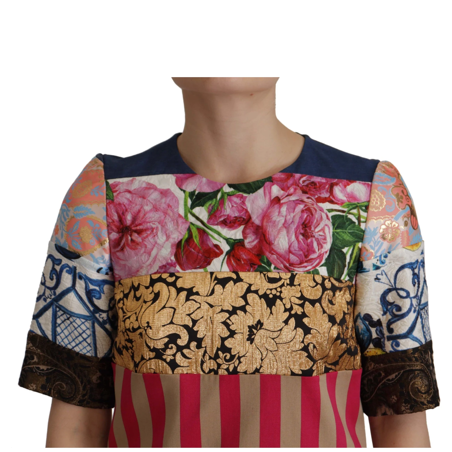 Multicolor Pachwork Floral Sheath Jaquard Mini Gown Dress