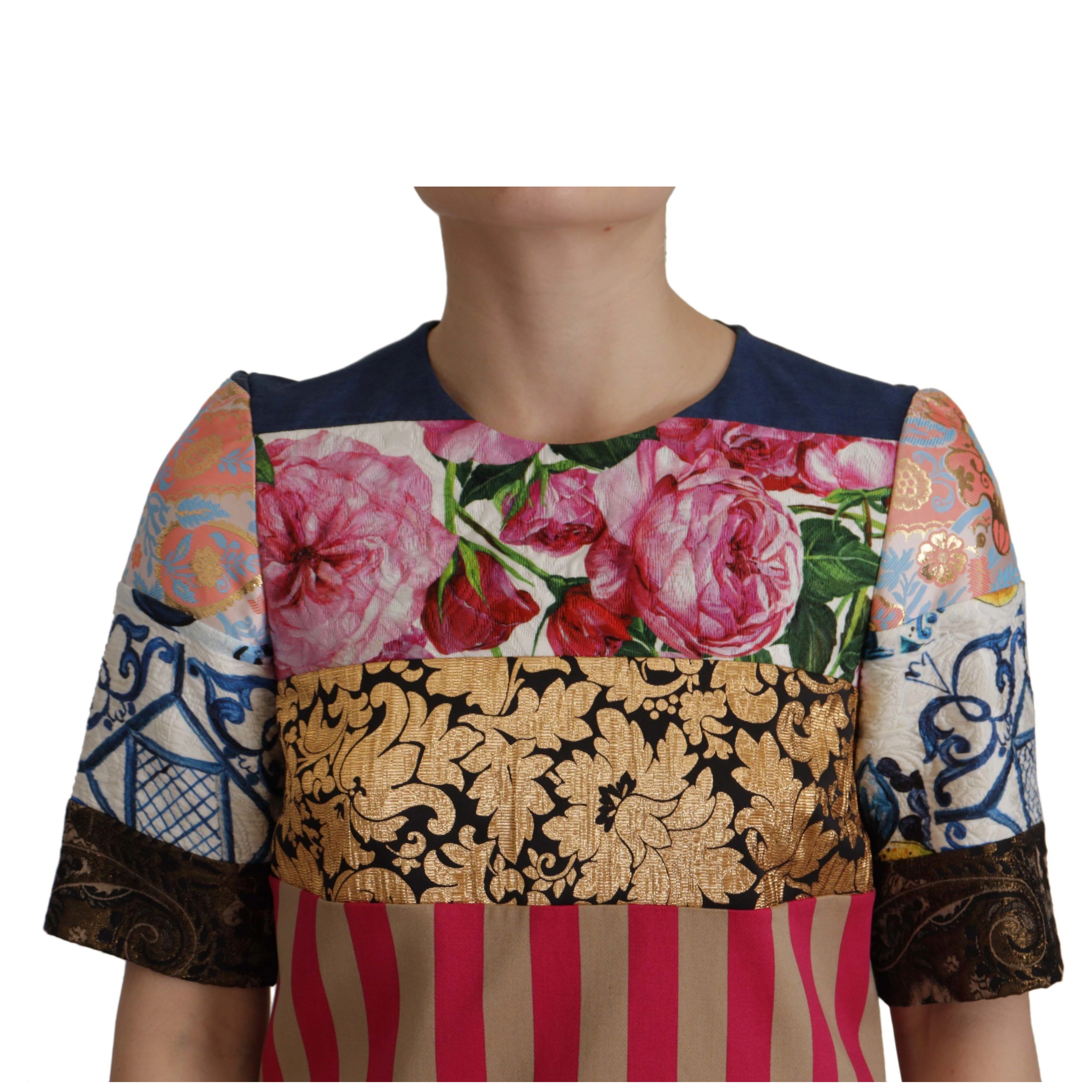 Multicolor Pachwork Floral Sheath Jaquard Mini Gown Dress