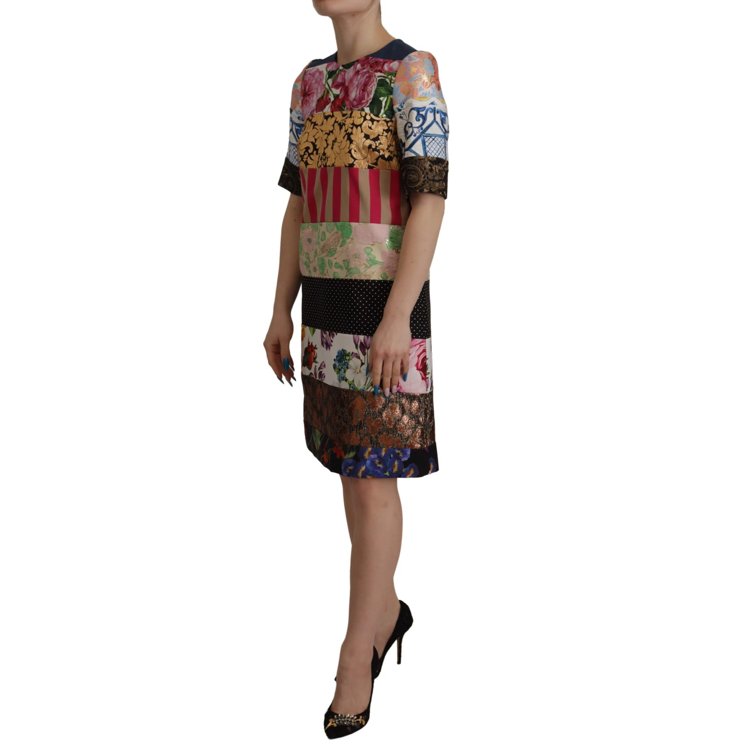 Multicolor Pachwork Floral Sheath Jaquard Mini Gown Dress
