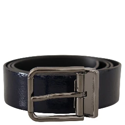 Blue Patent Leather Vernice Silver Logo Buckle Belt