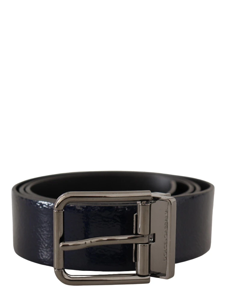 Blue Patent Leather Vernice Silver Logo Buckle Belt