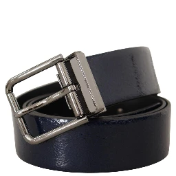 Blue Patent Leather Vernice Silver Logo Buckle Belt