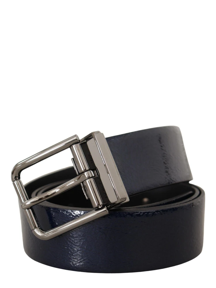 Blue Patent Leather Vernice Silver Logo Buckle Belt alternative