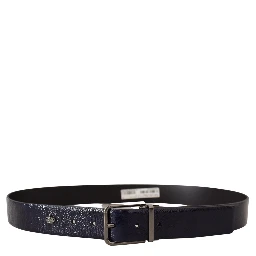 Blue Patent Leather Vernice Silver Logo Buckle Belt