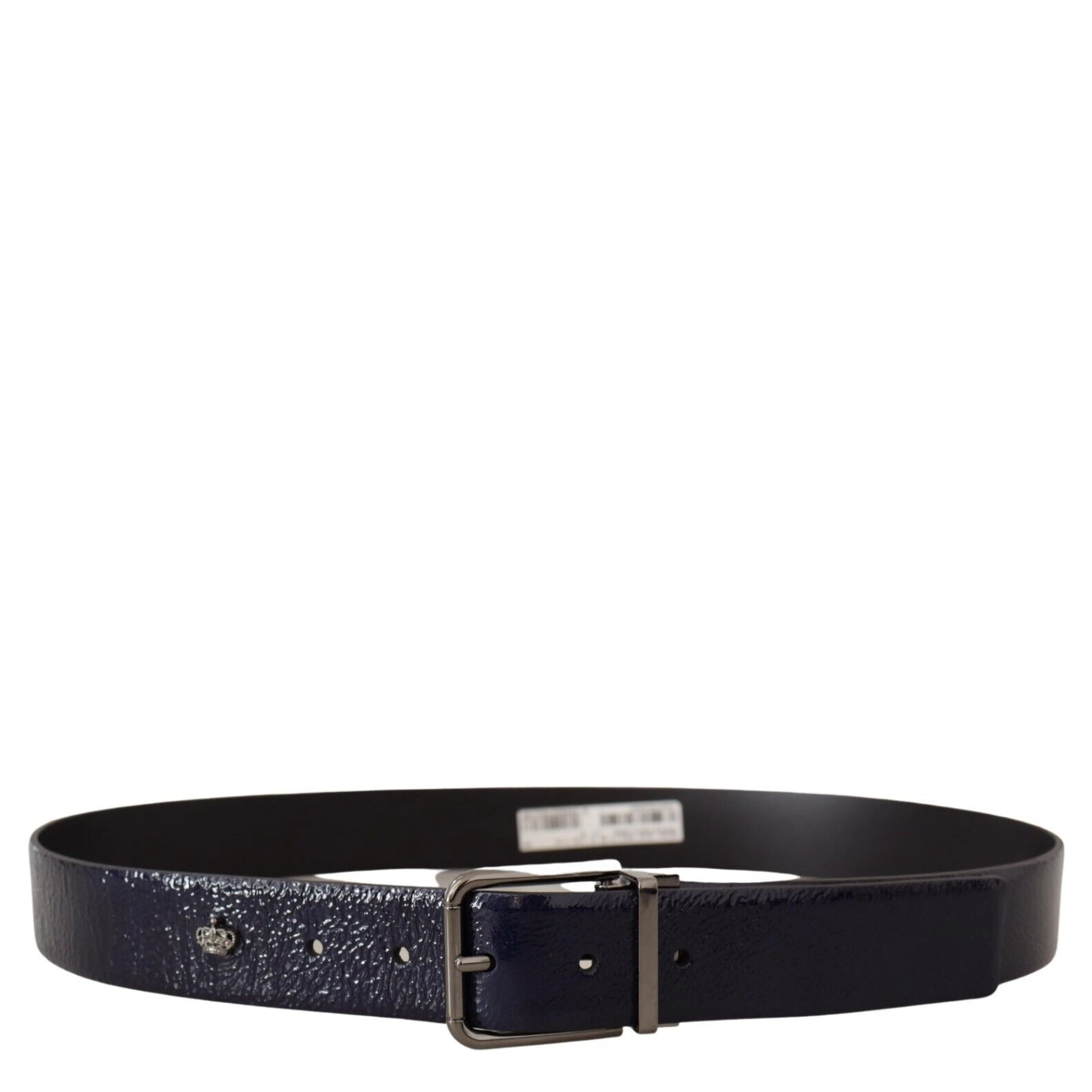 Blue Patent Leather Vernice Silver Logo Buckle Belt