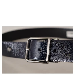 Blue Patent Leather Vernice Silver Logo Buckle Belt