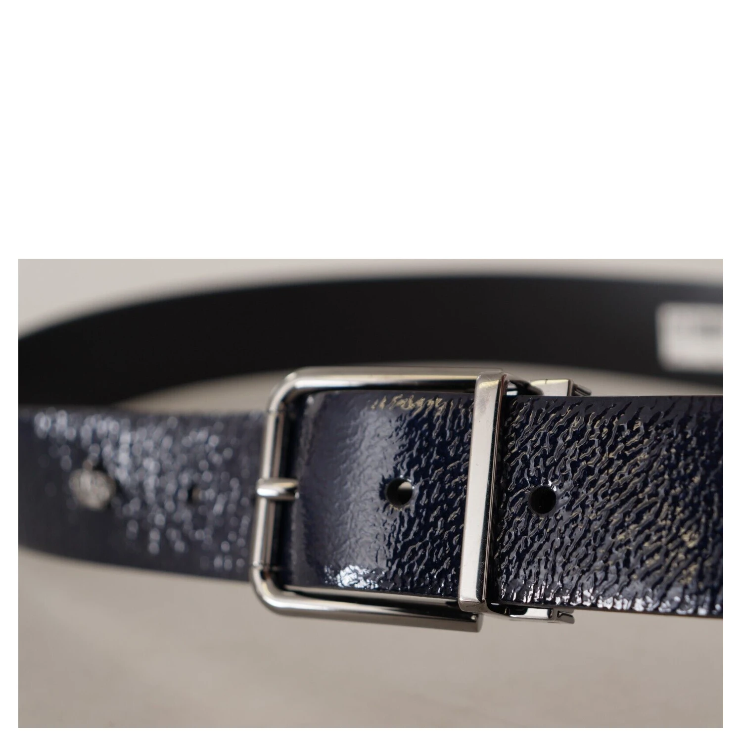 Blue Patent Leather Vernice Silver Logo Buckle Belt