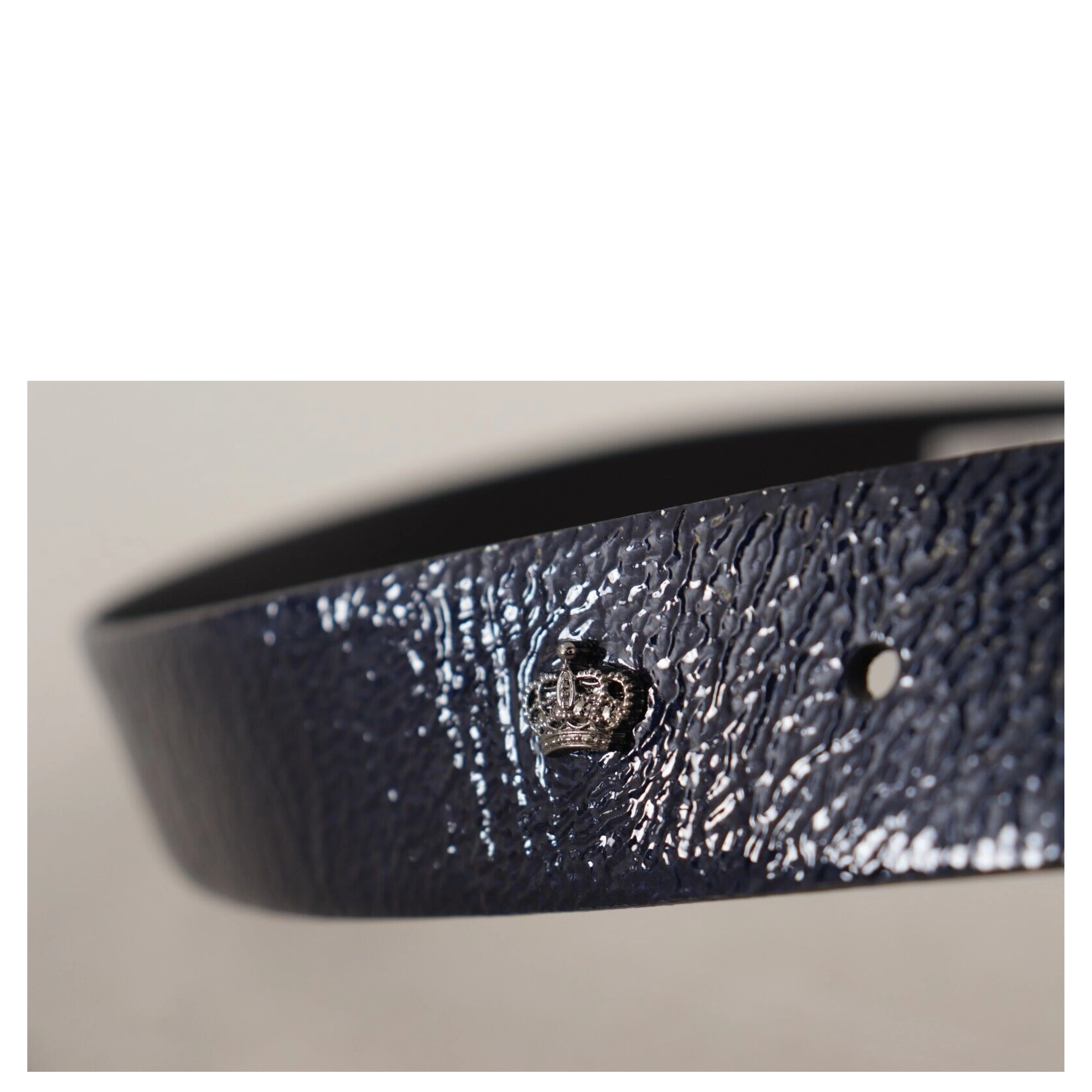 Blue Patent Leather Vernice Silver Logo Buckle Belt