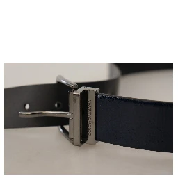 Blue Patent Leather Vernice Silver Logo Buckle Belt