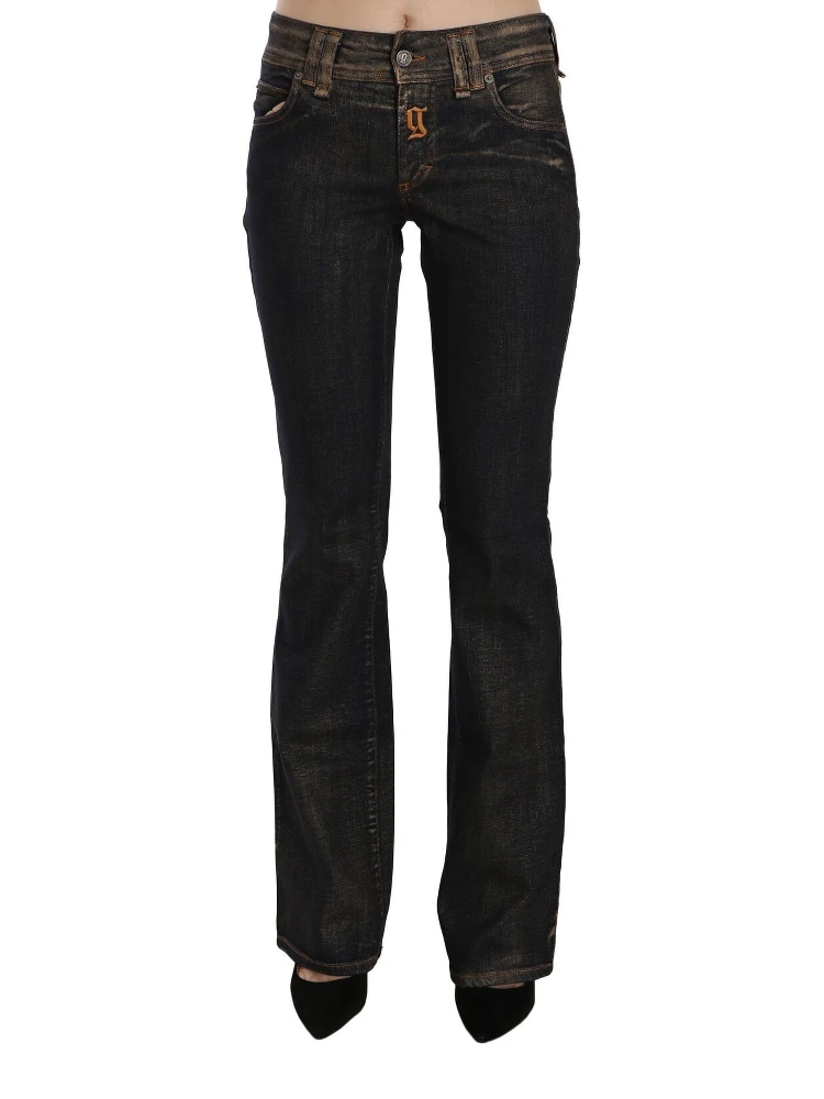 Black Washed Mid Waist Flared Denim Pants Cotton