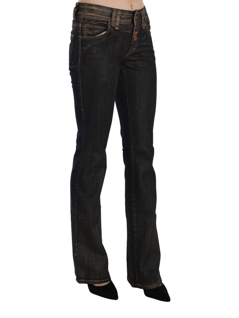 Black Washed Mid Waist Flared Denim Pants Cotton
