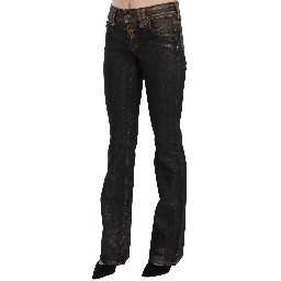 Black Washed Mid Waist Flared Denim Pants Cotton