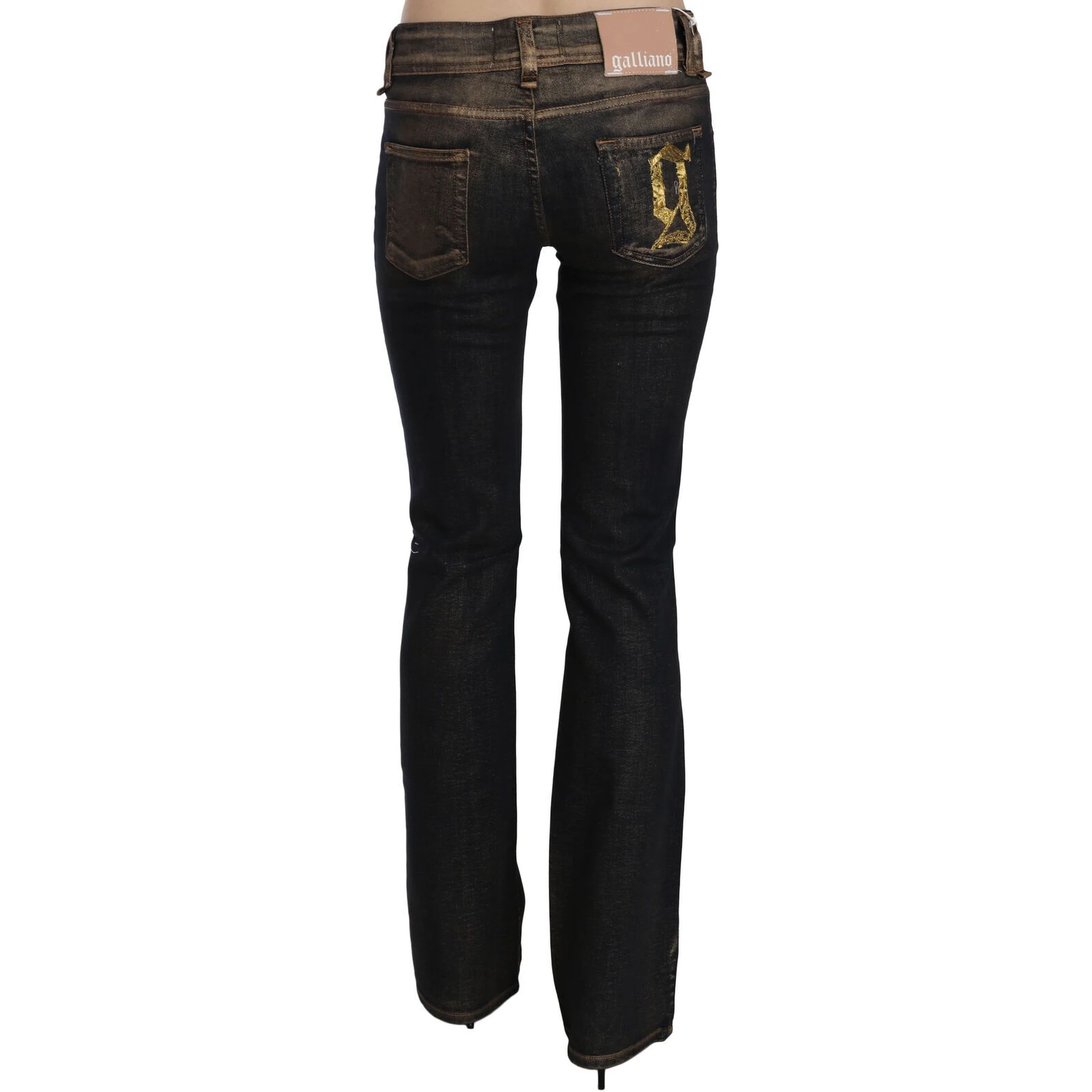 Black Washed Mid Waist Flared Denim Pants Cotton