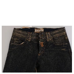 Black Washed Mid Waist Flared Denim Pants Cotton