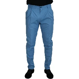 Blue Cotton Silk Trousers Chinos Pants