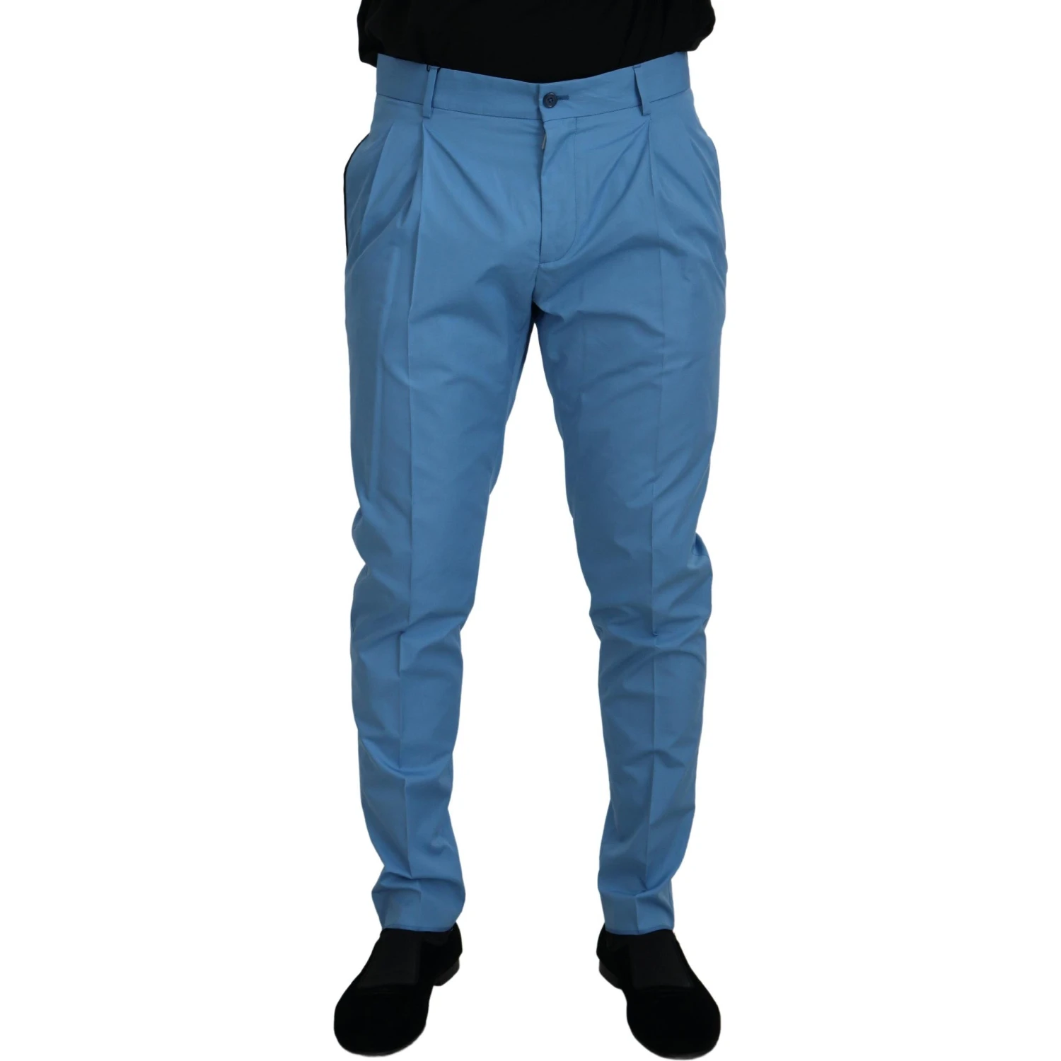 Blue Cotton Silk Trousers Chinos Pants