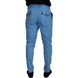 Blue Cotton Silk Trousers Chinos Pants