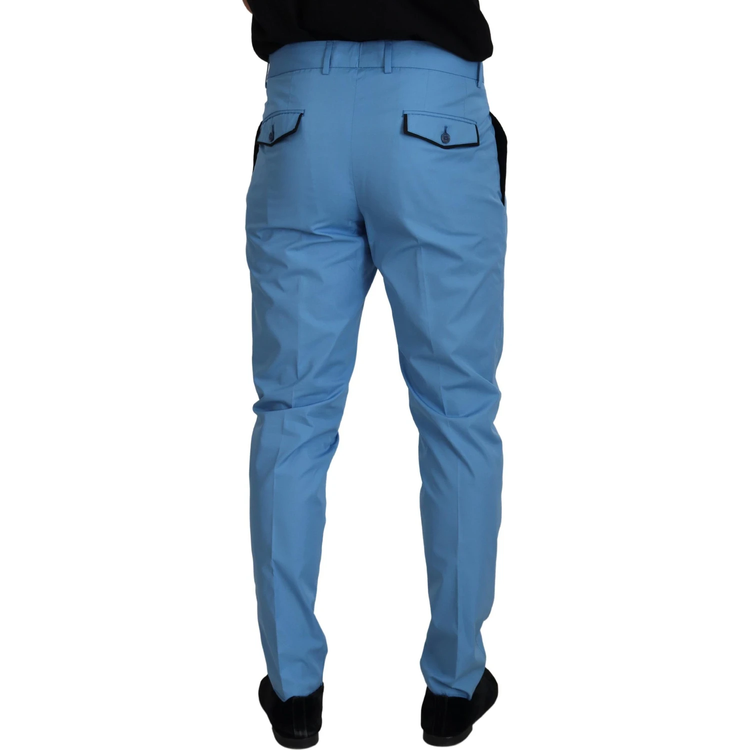 Blue Cotton Silk Trousers Chinos Pants